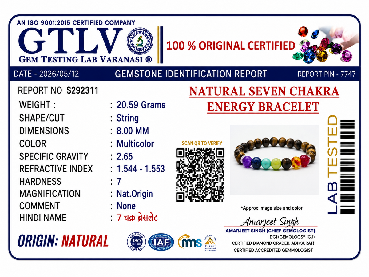 Natural Seven Chakra Energy Bracelet | Healing Crystal Bracelet for Balance & Positivity