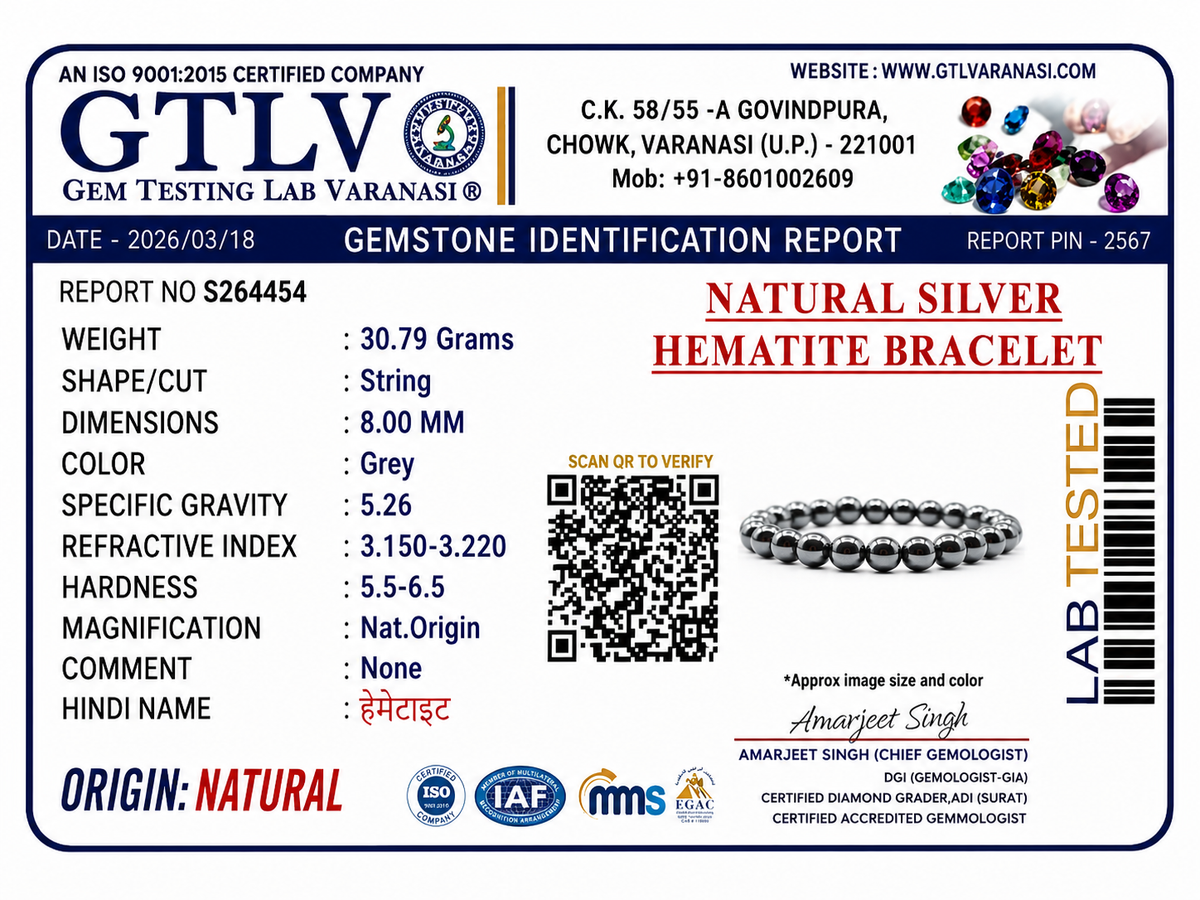 Natural Silver Hematite Bracelet | Grounding, Focus & Balance Crystal Bracelet