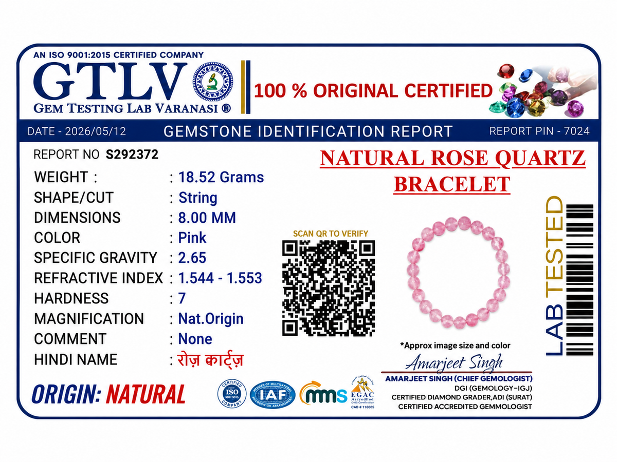 Rose Quartz Bracelet 8MM | Premium Love & Healing Crystal Bracelet