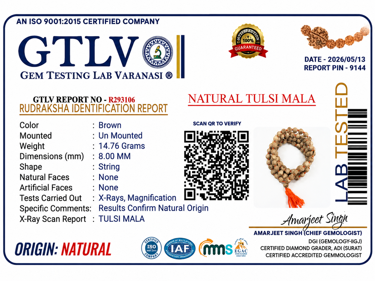 Tulsi Mala 108 Beads | Sacred Tulsi Wood Japa Mala for Krishna Bhakti, Meditation and Daily Chanting