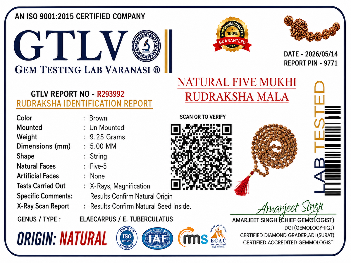 Five Mukhi Rudraksha Mala White 5MM | Natural 108 Beads Japa Mala for Meditation, Prayer & Spiritual Growth