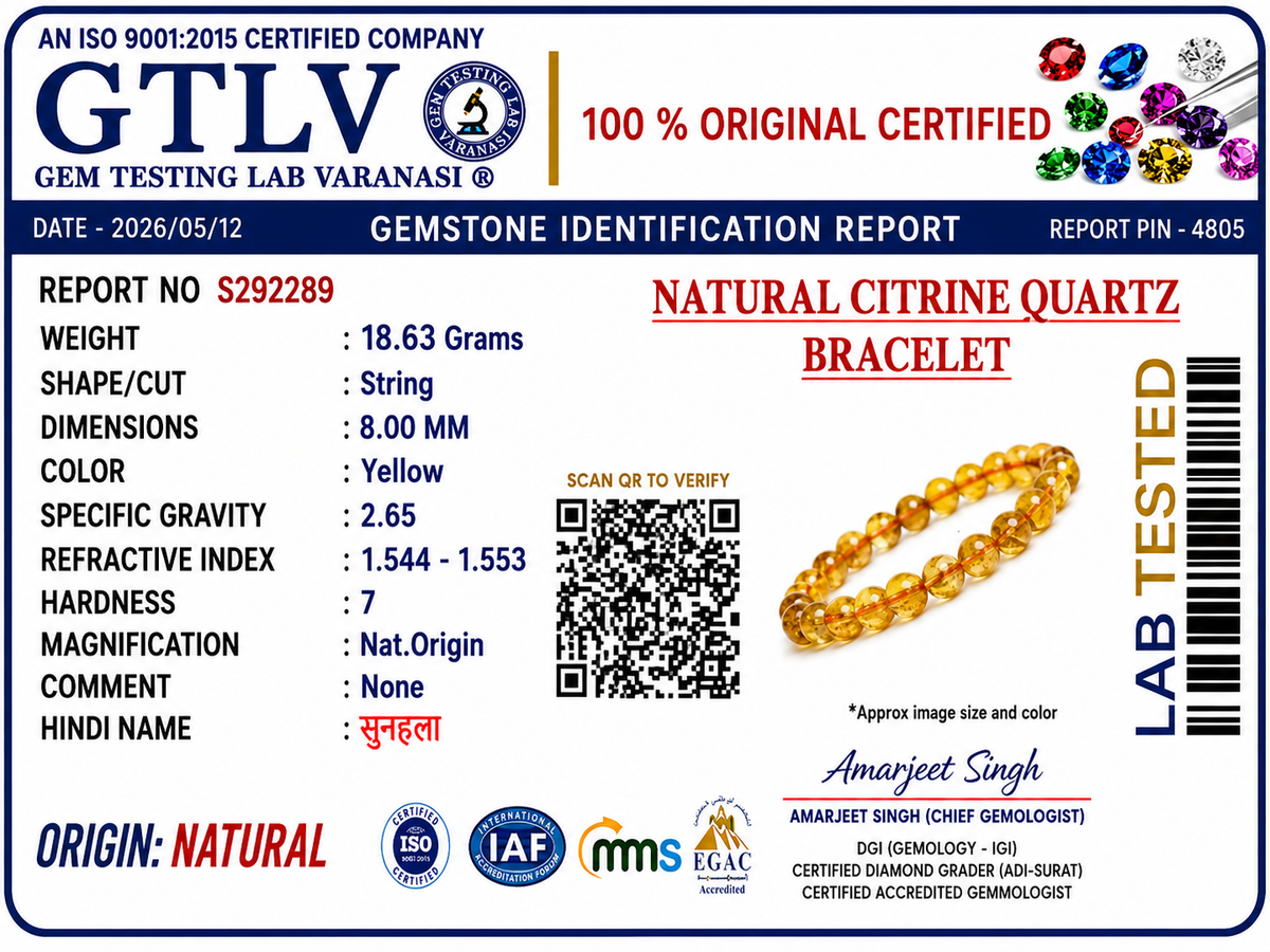Natural Citrine Quartz Bracelet 8MM | Premium Wealth & Success Crystal Bracelet