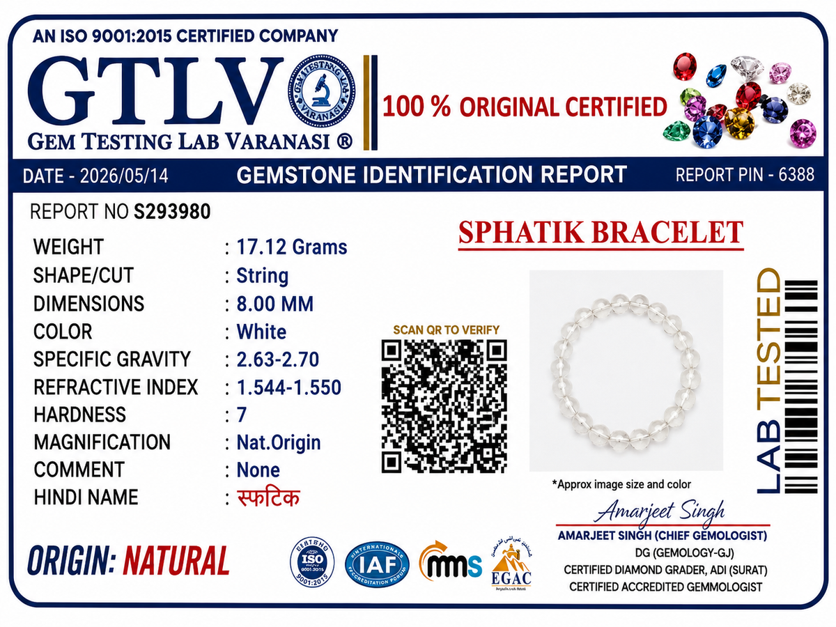 Sphatik Crystal Bracelet 8MM Natural Clear Quartz Healing Bracelet for Men & Women