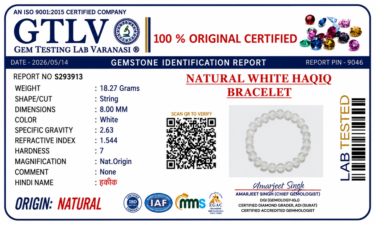 Natural White Haqiq Bracelet 8MM | Premium White Agate Bracelet for Peace & Positivity