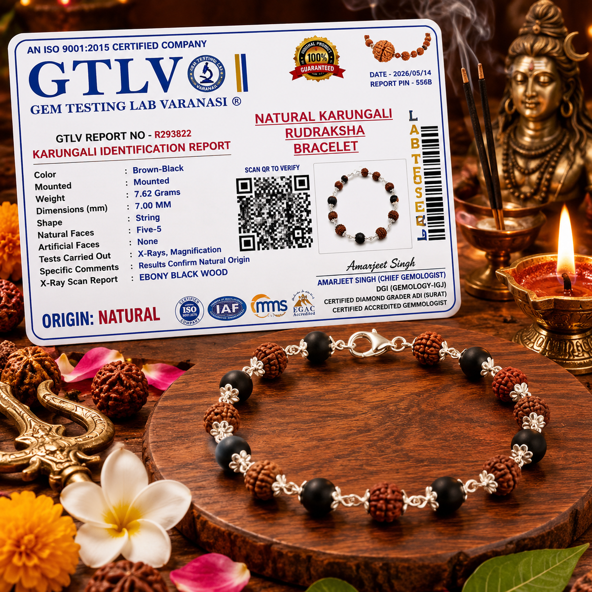 Karungali Rudraksha Bracelet in Metal | Natural Karungali & Rudraksha Bracelet with Premium Metal Finish