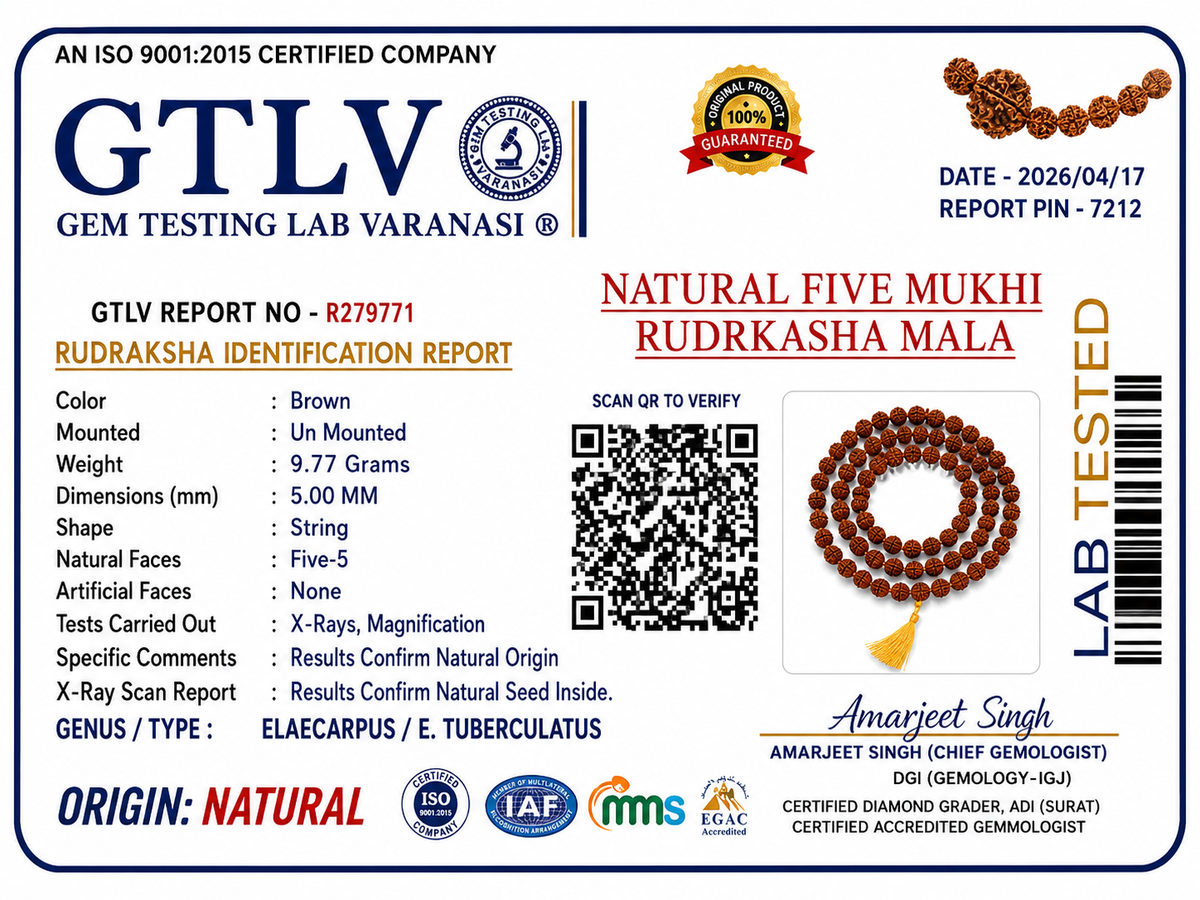 Five Mukhi Rudraksha Mala Brown | Natural 108 Beads Japa Mala for Meditation, Prayer & Spiritual Wellness