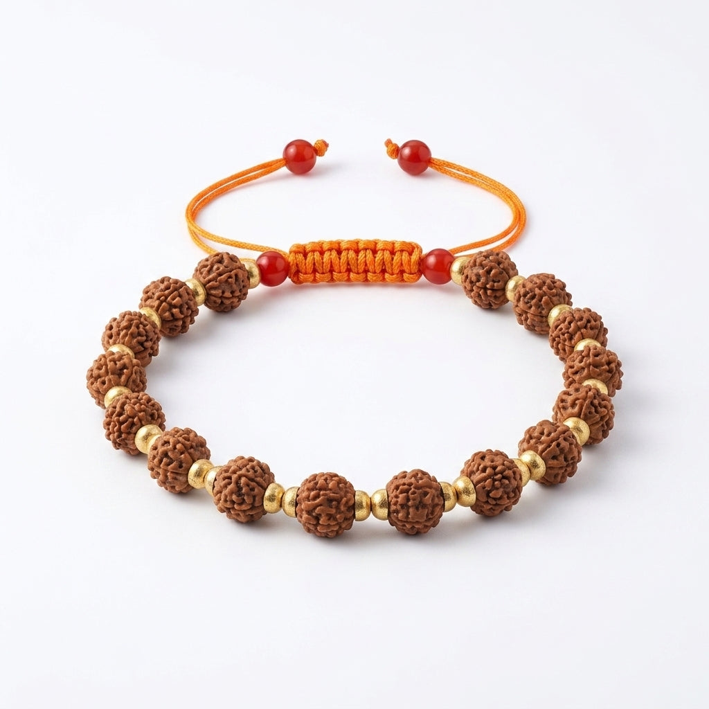 Natural Five Mukhi Rudraksha Bracelet Adjustable | Spiritual Bracelet for Peace & Positive Energy