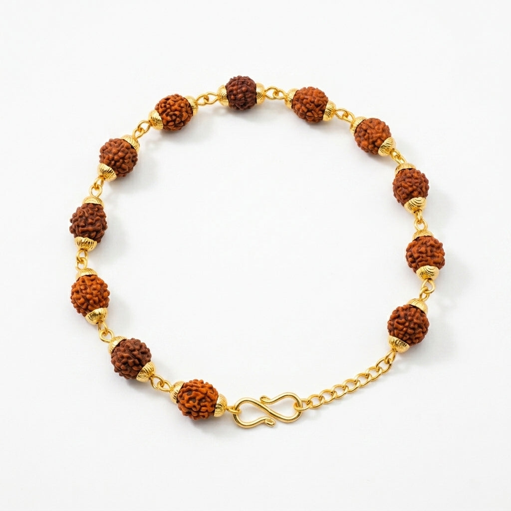 Natural Five Mukhi Rudraksha Bracelet Gold Plated | Premium Spiritual Bracelet