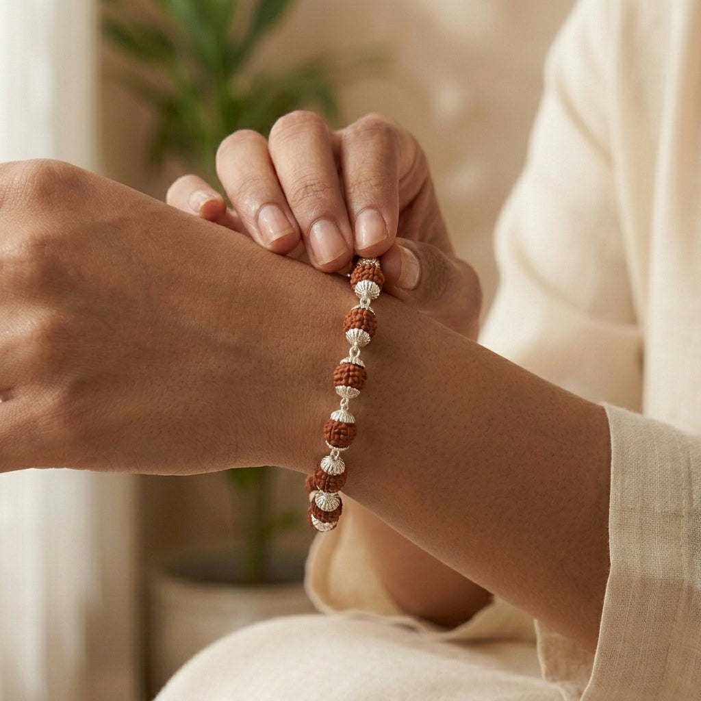 Natural 5 Mukhi Rudraksha Bracelet 6MM with Premium Caps | Peace, Focus & Positive Energy | Rudriva