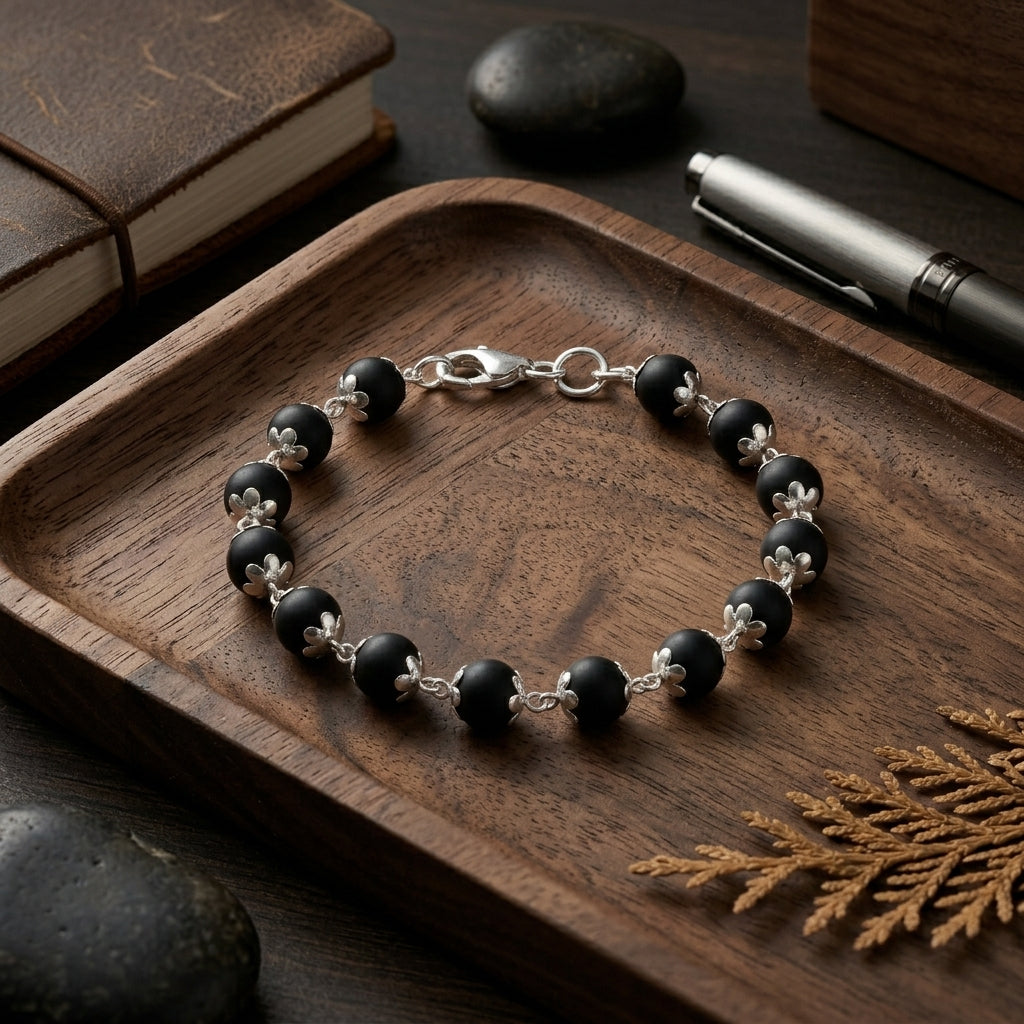 Natural Karungali Bracelet 7MM with Premium Caps | Protection, Positive Energy & Spiritual Balance | Rudriva