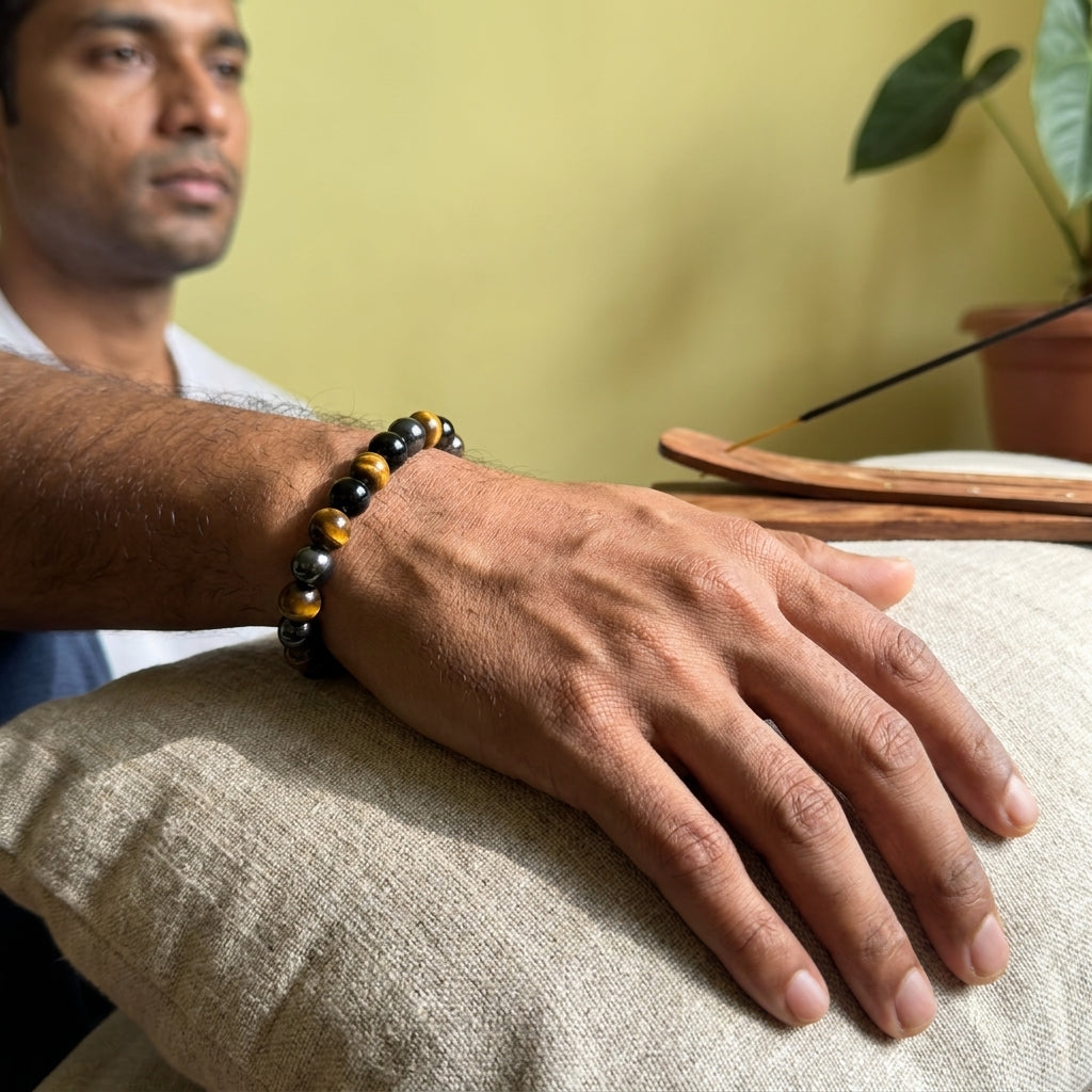 Natural Triple Protection Bracelet | Tiger Eye, Black Obsidian & Hematite Energy Bracelet