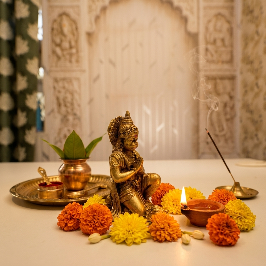 Hanuman Ji Brass Idol | Gold Finish | Home Temple Office Car Dashboard Murti
