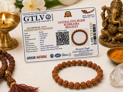 Natural 5 Mukhi Rudraksha Bracelet 7MM | Elastic Brown Beads | Spiritual Bracelet for Peace & Focus
