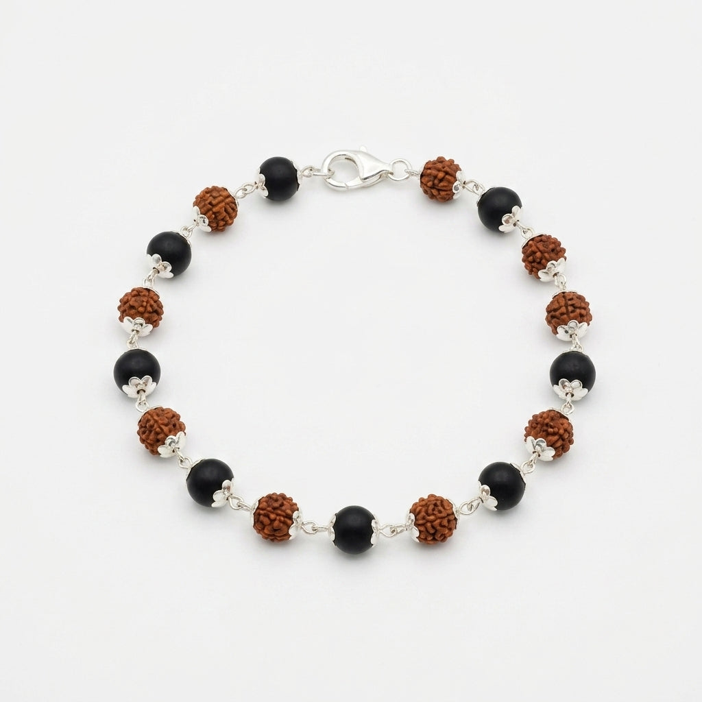 Karungali Rudraksha Bracelet in Metal | Natural Karungali & Rudraksha Bracelet with Premium Metal Finish