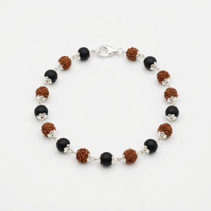 Karungali Rudraksha Bracelet in Metal | Natural Karungali & Rudraksha Bracelet with Premium Metal Finish